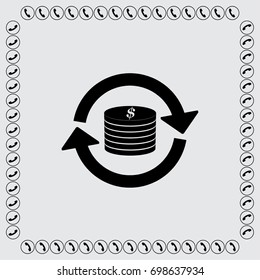 Coins with round arrows vector icon