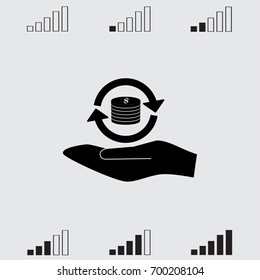 Coins with round arrows vector icon