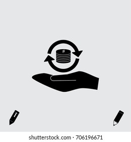 Coins with round arrows vector icon