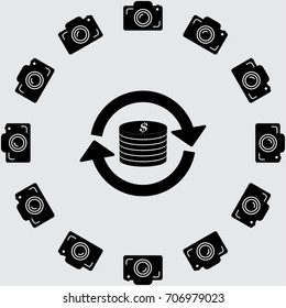 Coins with round arrows vector icon
