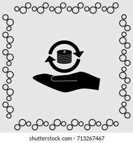 Coins with round arrows vector icon
