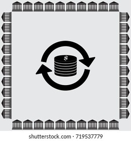 Coins with round arrows vector icon