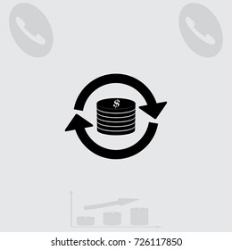 Coins with round arrows vector icon