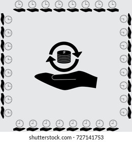 Coins with round arrows vector icon