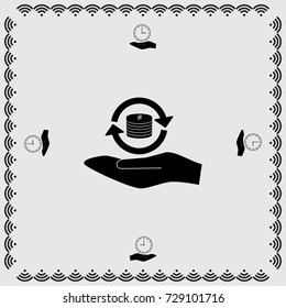 Coins with round arrows vector icon