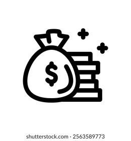 Coins Sack Icon Line Style Design Finance Vector Illustration