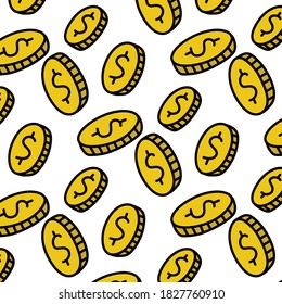 coins seamless doodle pattern, vector illustration