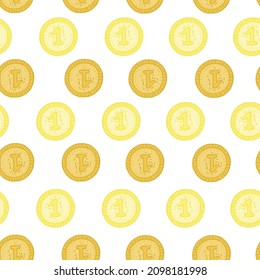 Coins seamless pattern. Hand drawn background from money. Repeated texture in doodle style for fabric, wrapping paper, wallpaper, tissue. Vector illustration.