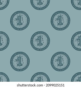 Las monedas son un patrón sin fisuras. Hand sacó los antecedentes del dinero. Textura repetida en forma de doodle para tela, papel envolvente, papel pintado, tejido. Ilustración vectorial.