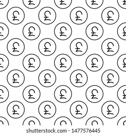 Coins seamless pattern. White and black coin with pound sign. Abstract geometric shape texture. Design template for wallpaper,wrapping, textile. Vector Illustration