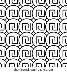 Coins seamless pattern. White and black coin with shekel sign. Abstract geometric shape texture. Design template for wallpaper,wrapping, textile. Vector Illustration