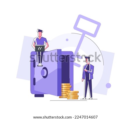 coins in secure deposit box. Business people investing money on bank account. Cash protection, savings in moneybox. Financial saving insurance concept