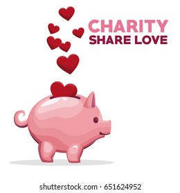 coins in shape hearts floating depositing in money piggy bank charity share love