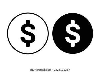 Ícone da silhueta de moedas. $ US dólar ícone isolado. Símbolo de moeda. ícone de símbolo de dólar. Moeda americana. Moeda de dólar. Ilustração vetorial.
