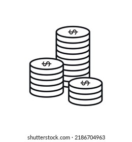 Coins simple line vector icon.