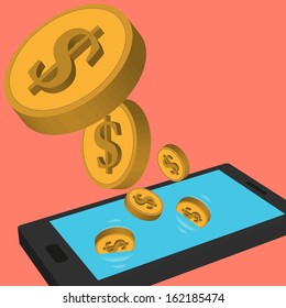Coins from smart phone  - vector