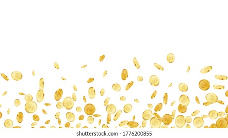 Coins splash background. Casino jackpot or win concept. Cash jump on black isolated background. Golden money falling. Gambling game jackpot. Vector illustration