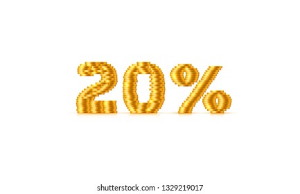 Coins Stack 20 sale off text Sign. Vector illustration