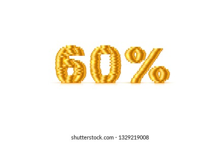 Coins Stack 60 sale off text Sign. Vector illustration