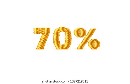 Coins Stack 70 sale off text Sign. Vector illustration