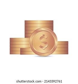 Coins stack with dollar Sign. Bronze
Realistic metallic coins set. Dollar Currency Sign. Flat 3D vector illustration Design Coins pile.