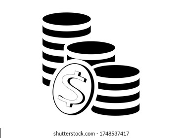 Coins stack and dollar symbol. money stacked coins icon, vector illustration