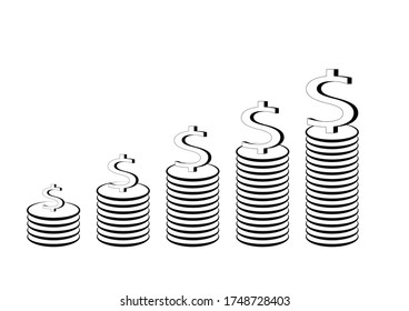 Coins stack and dollar symbol. money stacked coins icon, vector illustration