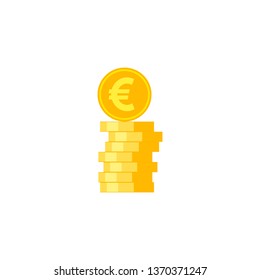 Coins Stack. Coins Stack with Euro Sign Vector Flat Icon Isolated on White Background