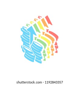 Coins stack, finance grow, up arrow. Stack of colorful isometric icons on white background