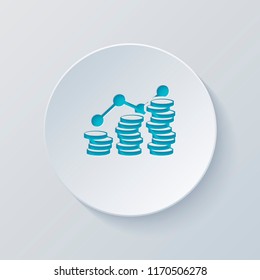 Coins stack, finance grow. Cut circle with gray and blue layers. Paper style