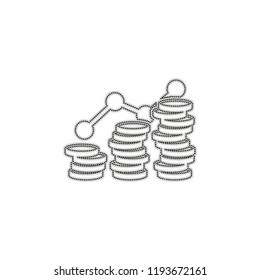 Coins stack, finance grow. Dotted outline silhouette with shadow on white background