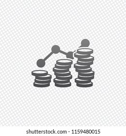 Coins stack, finance grow. On grid background
