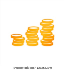 Coins stack, finance grow. Orange sign with low light on white background