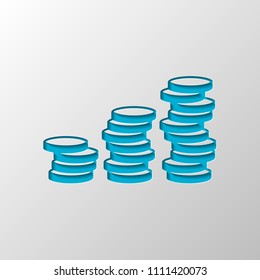 Coins stack, finance grow. Paper design. Cutted symbol with shadow