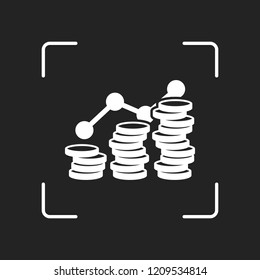 Coins stack, finance grow. White object in camera autofocus on dark background