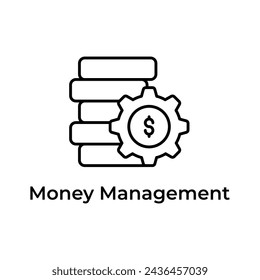 Pila de monedas con engranaje que muestra el icono de concepto de gestión de dinero