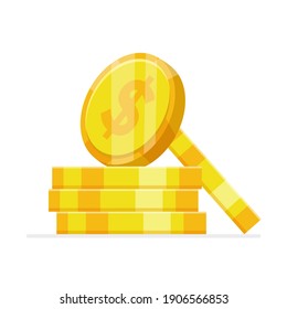 Münzstapel. Goldene Münzen einzeln auf weißem Hintergrund. Vektorflache Cartoon-Illustration.