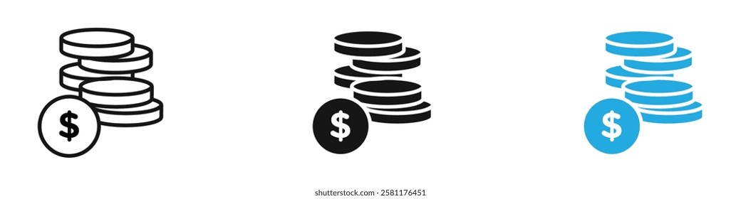 Coins stack icon black white vector outline