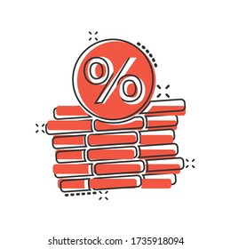Coins stack icon in comic style. Dollar coin cartoon vector illustration on white isolated background. Money stacked splash effect business concept.