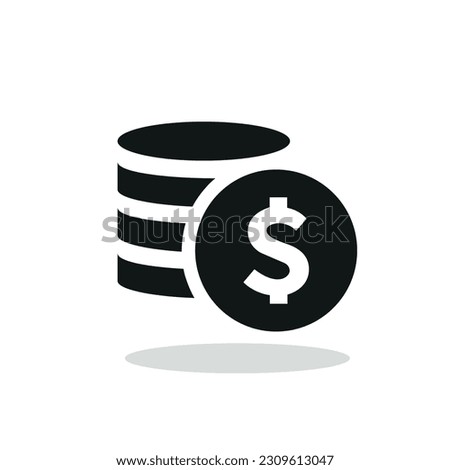 Coins stack icon with dollar symbol. Money pay, Financial and Business concept. black and white coins pile icon. 