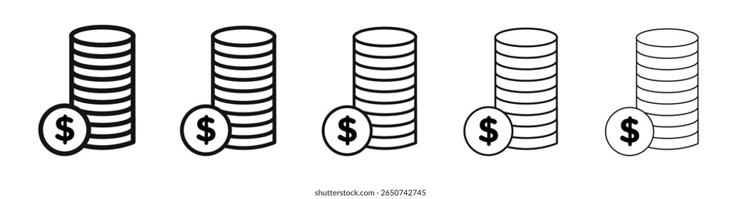 Icono de la pila de monedas ilustración plana set logo