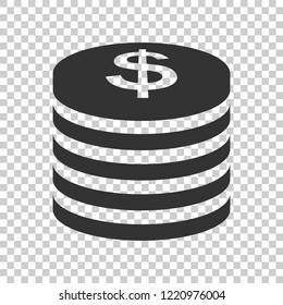 Coins stack icon in flat style. Dollar coin vector illustration on isolated background. Money stacked business concept.