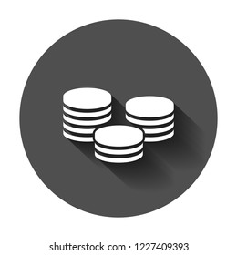 Coins stack icon in flat style. Coin cash vector illustration with long shadow. Money stacked business concept.