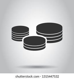 Coins stack icon in flat style. Coin cash vector illustration on white background. Money stacked business concept.