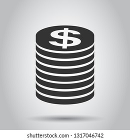 Coins stack icon in flat style. Dollar coin vector illustration on white background. Money stacked business concept.