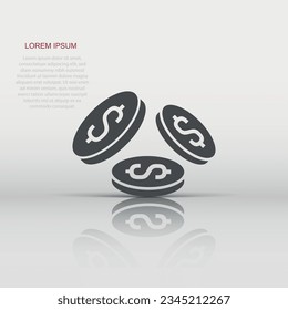 Coins stack icon in flat style. Dollar coin vector illustration on white isolated background. Money stacked business concept.