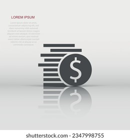 Coins stack icon in flat style. Dollar coin vector illustration on white isolated background. Money stacked business concept.