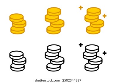 Icono de pila de monedas. Símbolo de la moneda de oro. Signo de dinero. Tesoro con ilustración brillante.