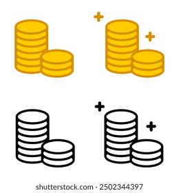 Icono de pila de monedas. Símbolo de la moneda de oro. Signo de dinero. Tesoro con ilustración brillante.