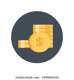 Icono de pila de monedas. Dólares dorados. Signo vectorial aislado en fondo blanco.